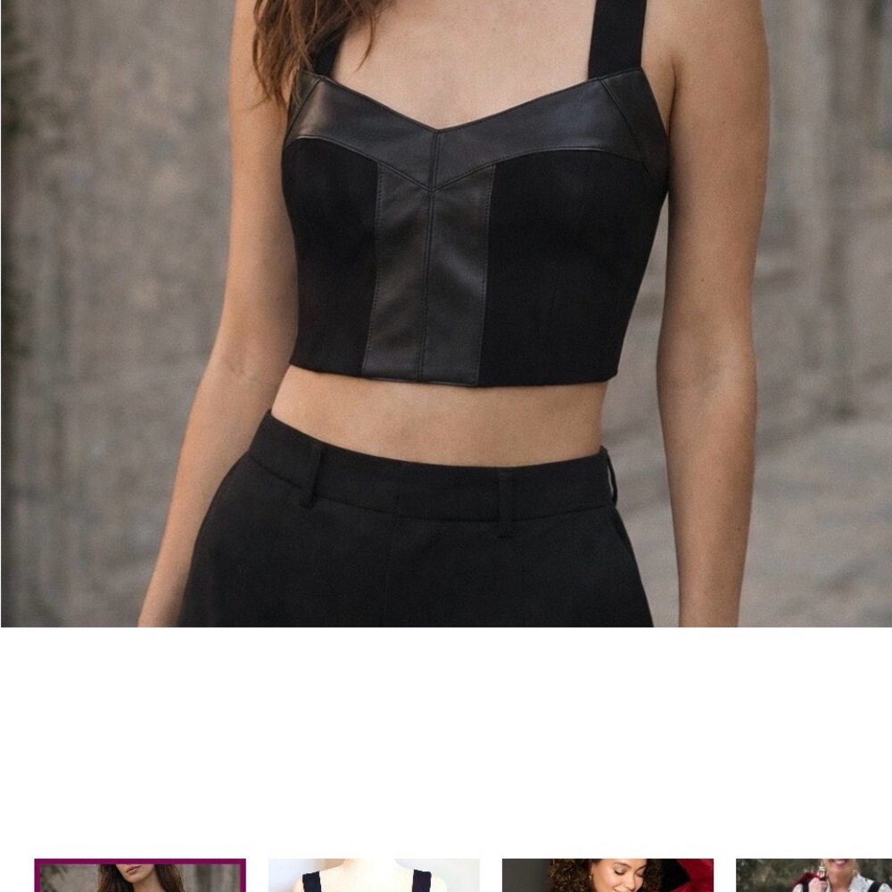 CAbi NEW Black Faux Leather Knit Bralette Corset Size S #4577